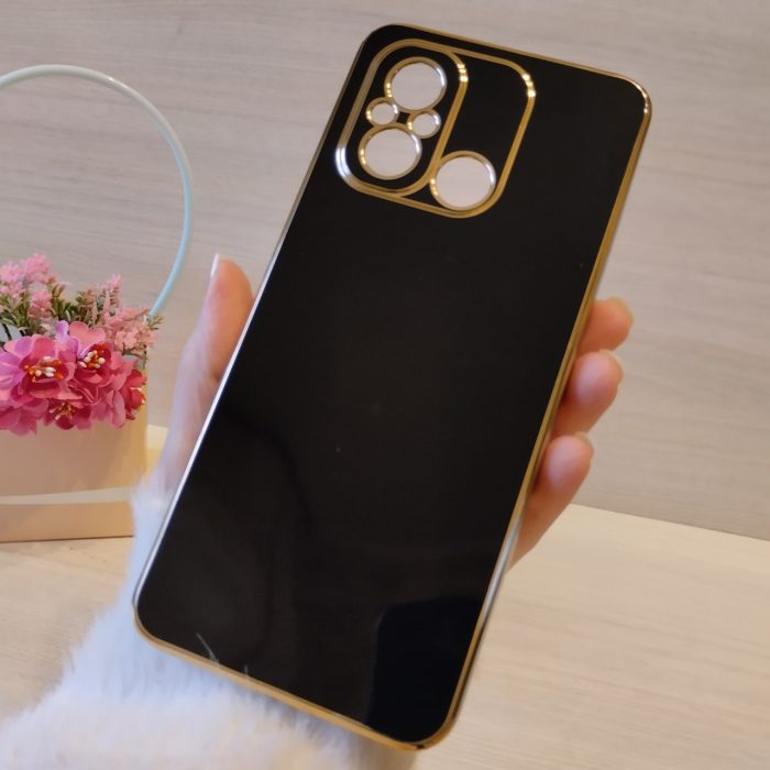 Чохол для xiaomi redmi 12c жіночий силіконовий із золотистою рамкою Luxury (чорний) - Зображення 3