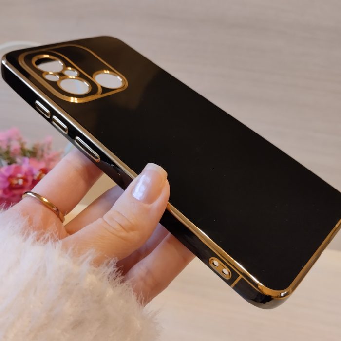 Чохол для xiaomi redmi 12c жіночий силіконовий із золотистою рамкою Luxury (чорний) - Зображення 6