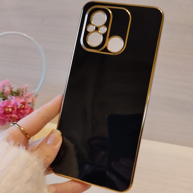 Чохол для xiaomi redmi 12c жіночий силіконовий із золотистою рамкою Luxury (чорний)
