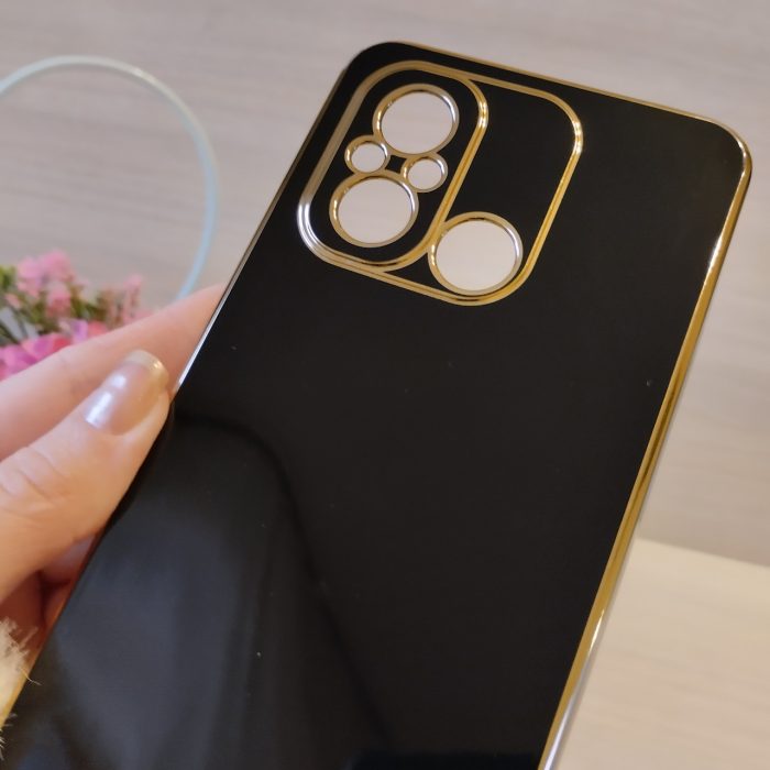 Чохол для xiaomi redmi 12c жіночий силіконовий із золотистою рамкою Luxury (чорний) - Зображення 5