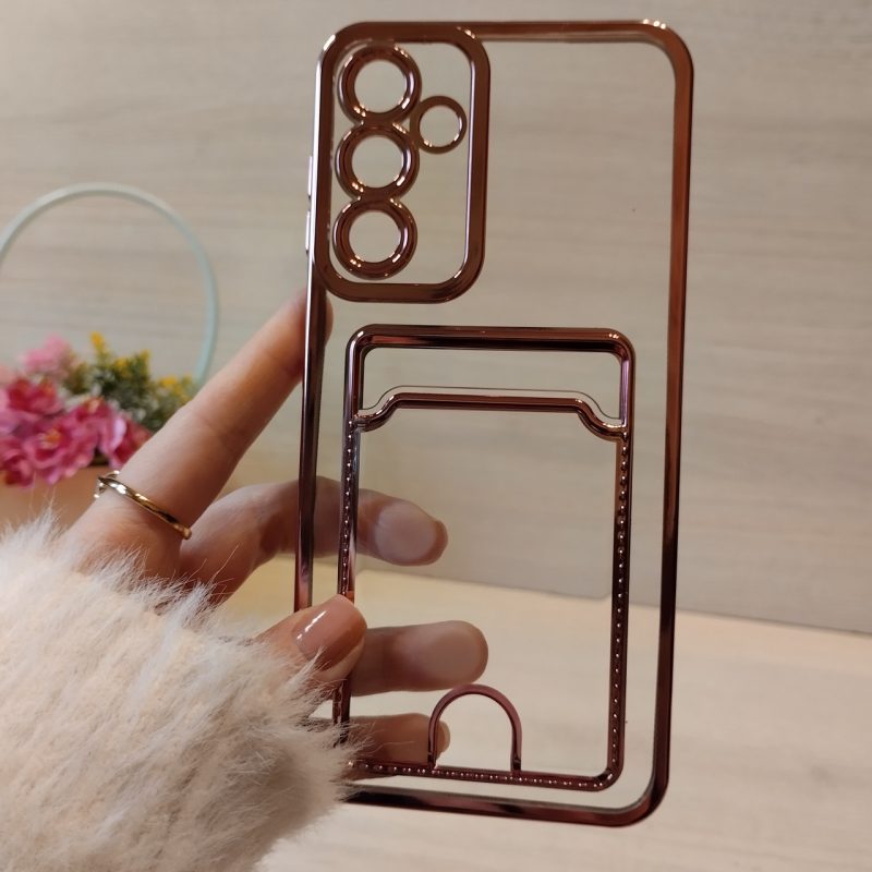 Чохол на Samsung A35 5g силіконовий із рожевою рамкою та кишенею під картки