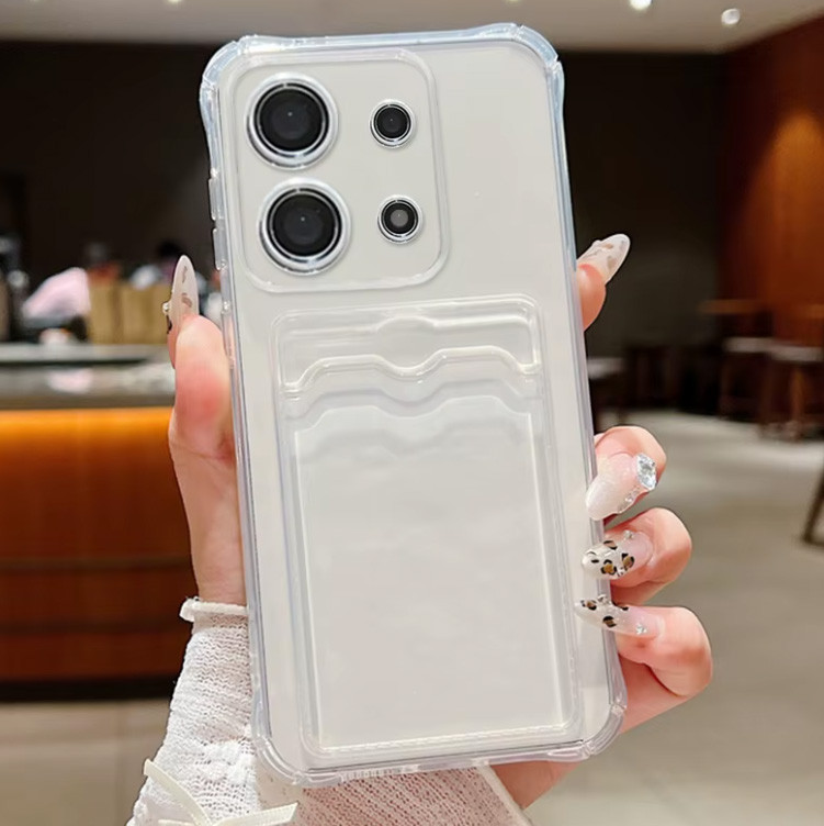 Чехол для xiaomi redmi Note 13 4g силиконовый прозрачный с усилеными углами и карманом под карточки