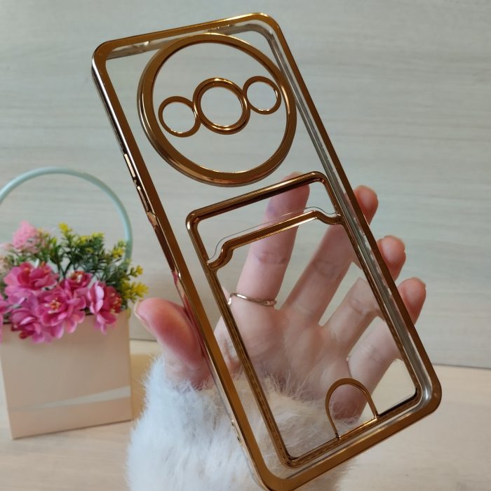 Чохол для xiaomi redmi A3 силіконовий жіночий з кишенею під картки та золотистою рамкою - Зображення 2