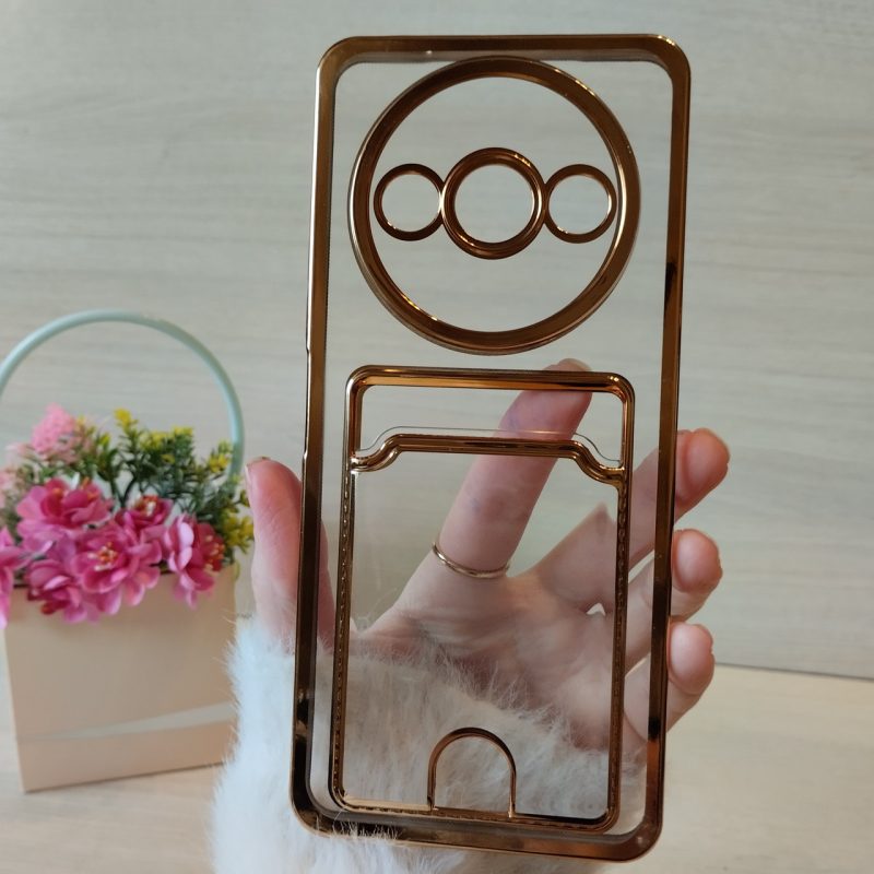 Чохол для xiaomi redmi A3 силіконовий жіночий з кишенею під картки та золотистою рамкою