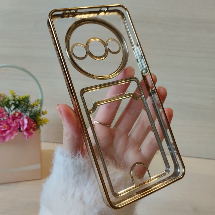 Чохол для xiaomi redmi A3 силіконовий жіночий з кишенею під картки та золотистою рамкою - Зображення 6