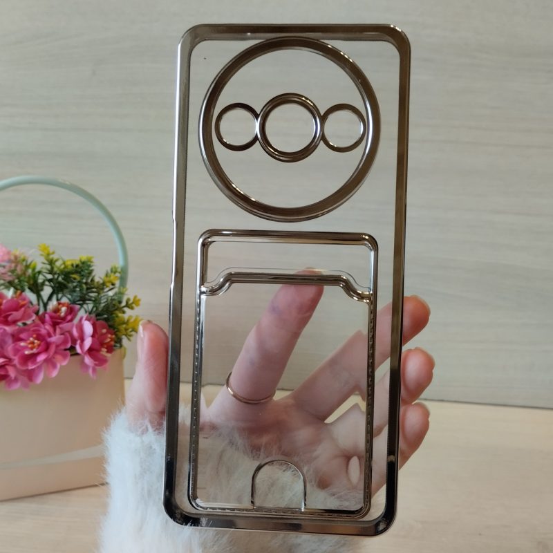 Чохол для xiaomi redmi A3 силіконовий жіночий з кишенею під картки та сріблястою рамкою
