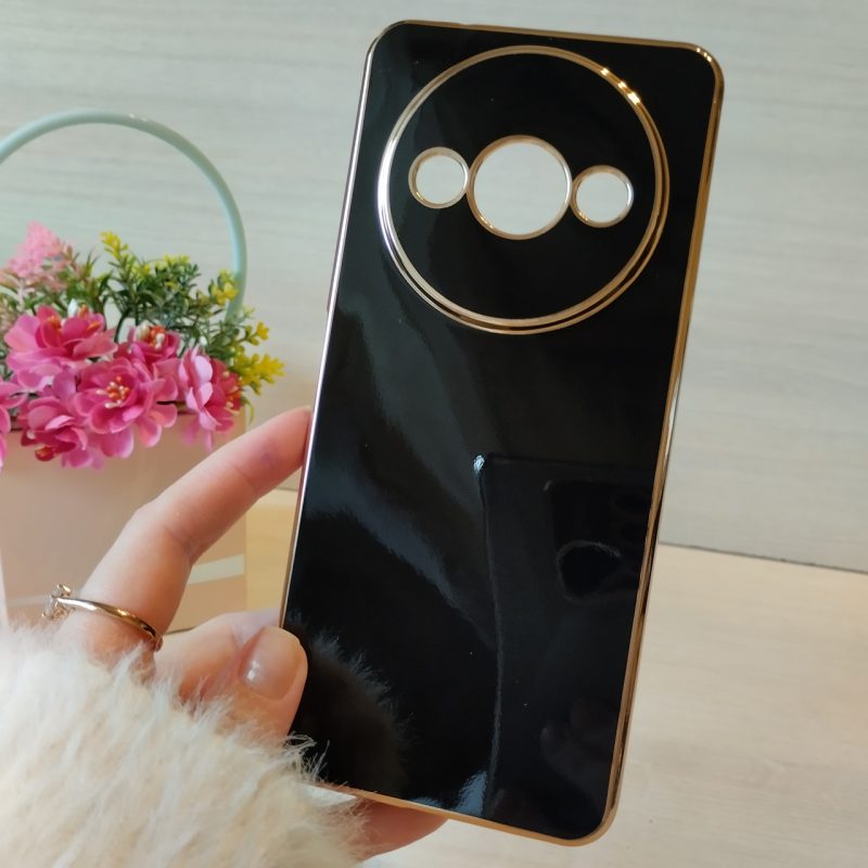 Чохол для xiaomi redmi A3 жіночий силіконовий із золотистою рамкою Luxury (чорний)