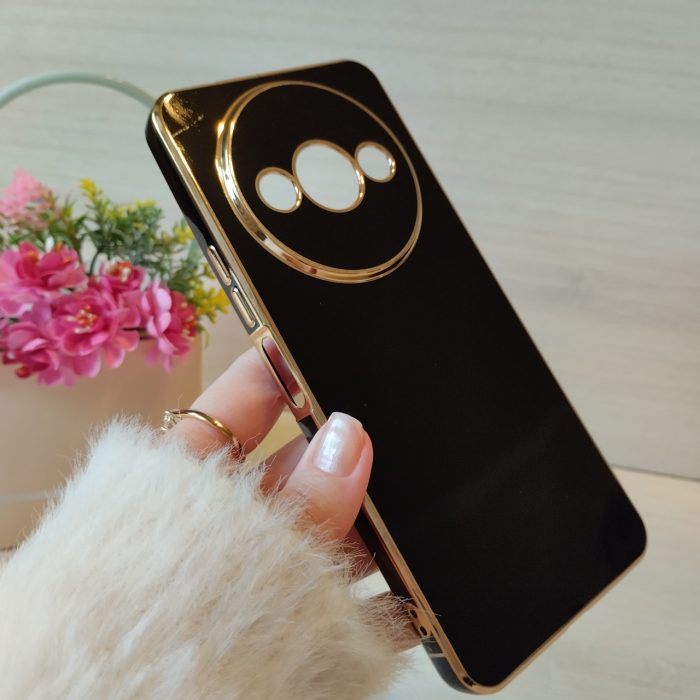 Чохол для xiaomi redmi A3 жіночий силіконовий із золотистою рамкою Luxury (чорний) - Зображення 3