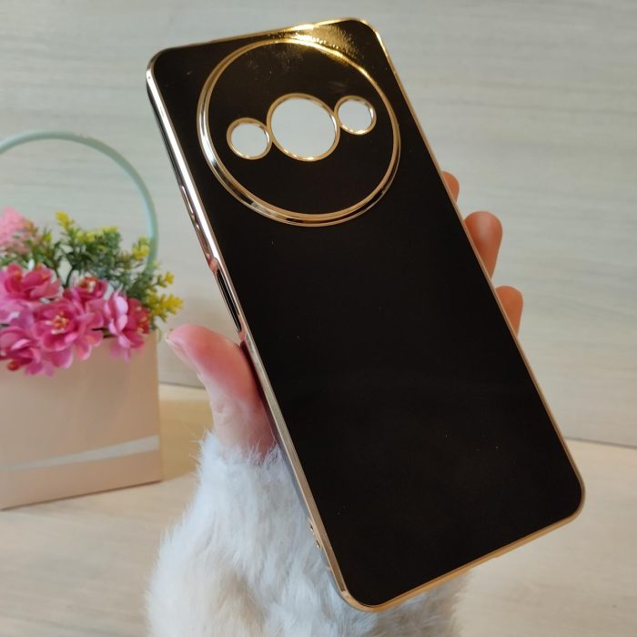 Чохол для xiaomi redmi A3 жіночий силіконовий із золотистою рамкою Luxury (чорний) - Зображення 2