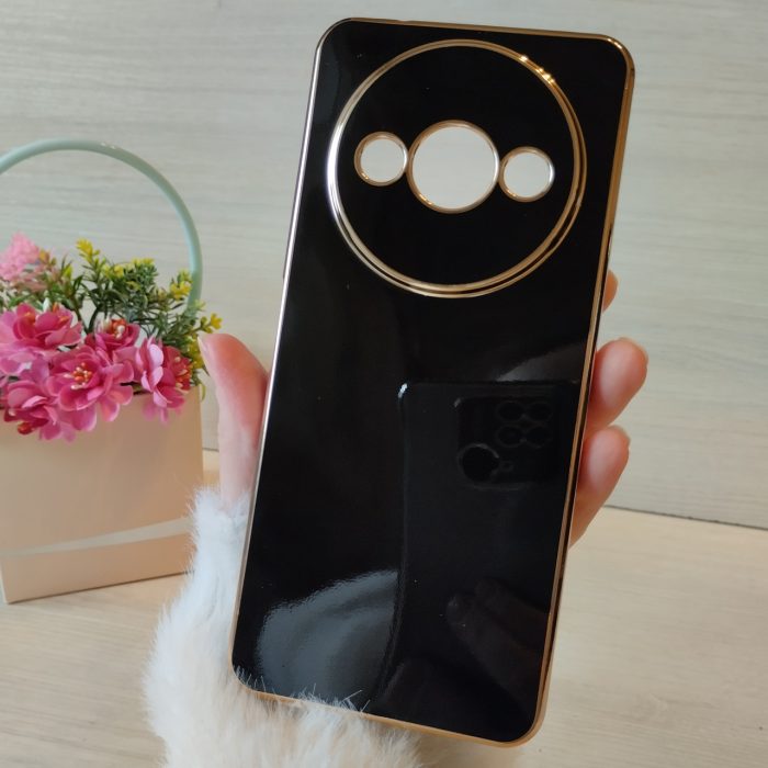 Чохол для xiaomi redmi A3 жіночий силіконовий із золотистою рамкою Luxury (чорний) - Зображення 8