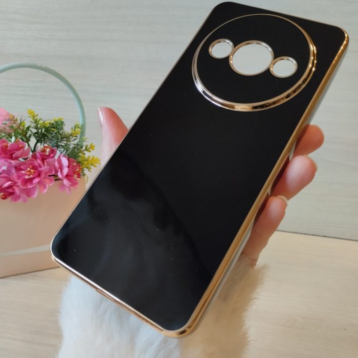 Чохол для xiaomi redmi A3 жіночий силіконовий із золотистою рамкою Luxury (чорний) - Зображення 4