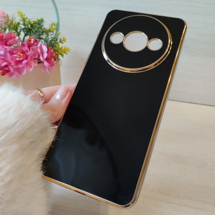 Чохол для xiaomi redmi A3 жіночий силіконовий із золотистою рамкою Luxury (чорний) - Зображення 5