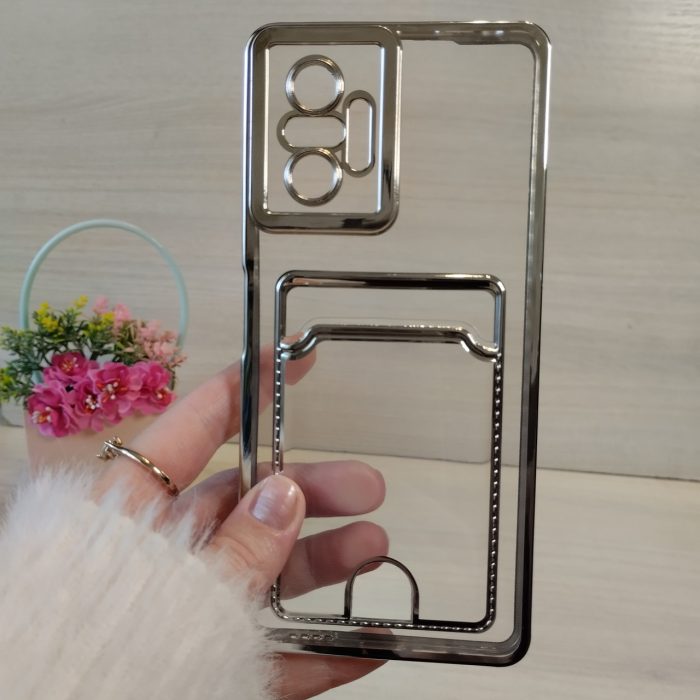 Чохол на xiaomi redmi Note 10 pro силіконовий із сріблястою рамкою та кишенею під картки - Зображення 2