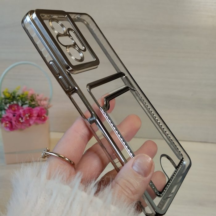 Чохол на xiaomi redmi Note 10 pro силіконовий із сріблястою рамкою та кишенею під картки - Зображення 3