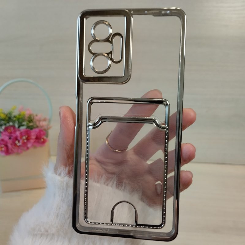 Чохол на xiaomi redmi Note 10 pro силіконовий із сріблястою рамкою та кишенею під картки
