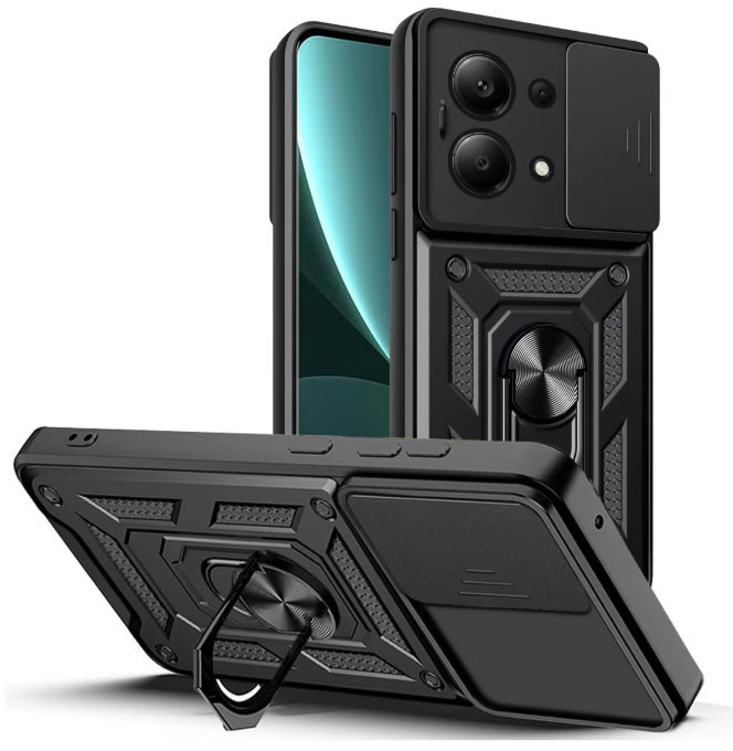 Чохол для Poco m6 pro 4g протиударний бампер зі шторкою для камери на поко м6 про (чорний)