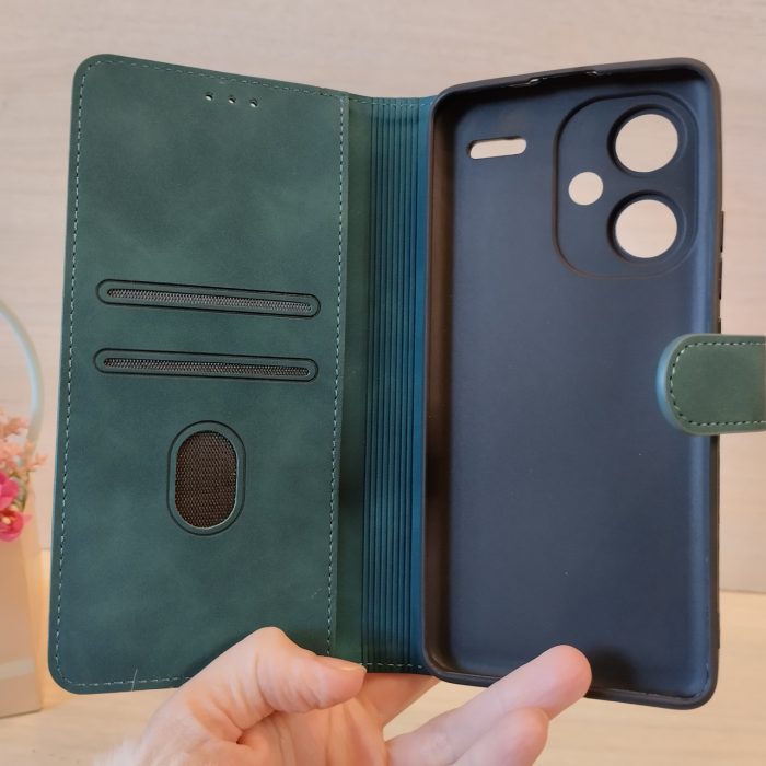 Чохол на xiaomi redmi Note 13 pro plus 5g книжка підставка з хлястиком і візитницею Luxury Leather (зелений) - Зображення 3