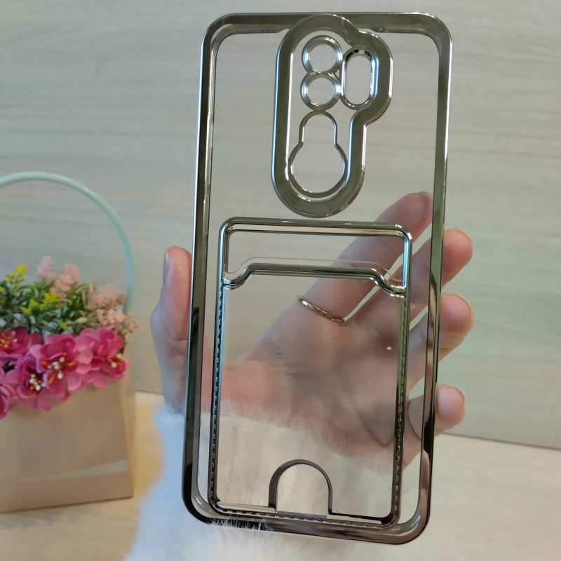 Чохол на xiaomi redmi Note 8 pro силіконовий із сріблястою рамкою та кишенею під картки