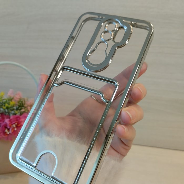 Чохол на xiaomi redmi Note 8 pro силіконовий із сріблястою рамкою та кишенею під картки - Зображення 5