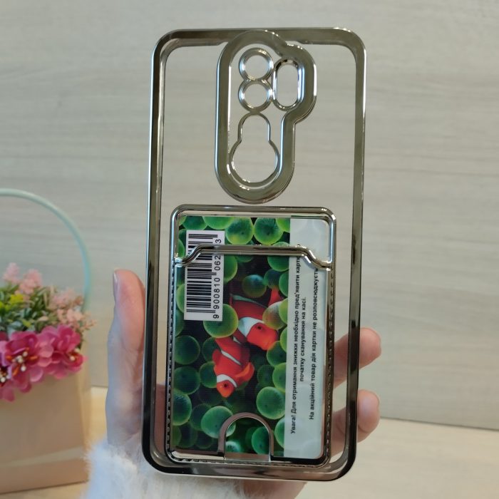 Чохол на xiaomi redmi Note 8 pro силіконовий із сріблястою рамкою та кишенею під картки - Зображення 7