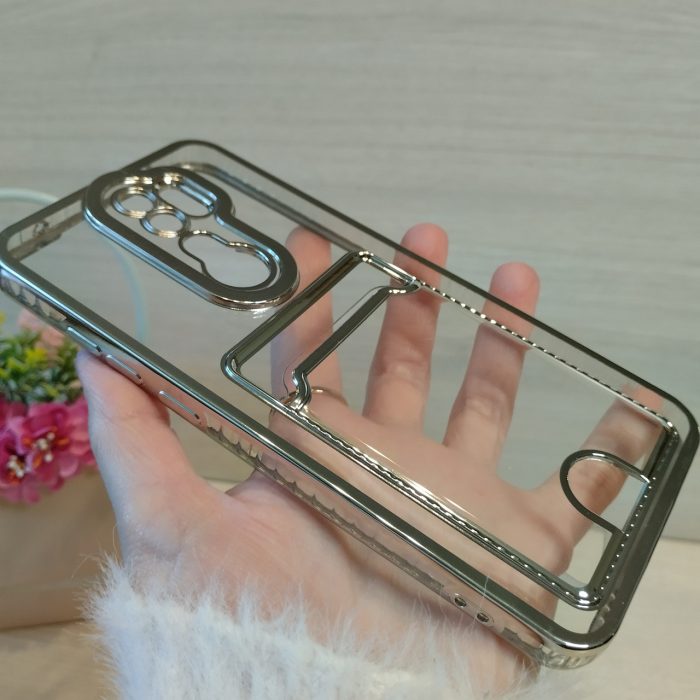 Чохол на xiaomi redmi Note 8 pro силіконовий із сріблястою рамкою та кишенею під картки - Зображення 3