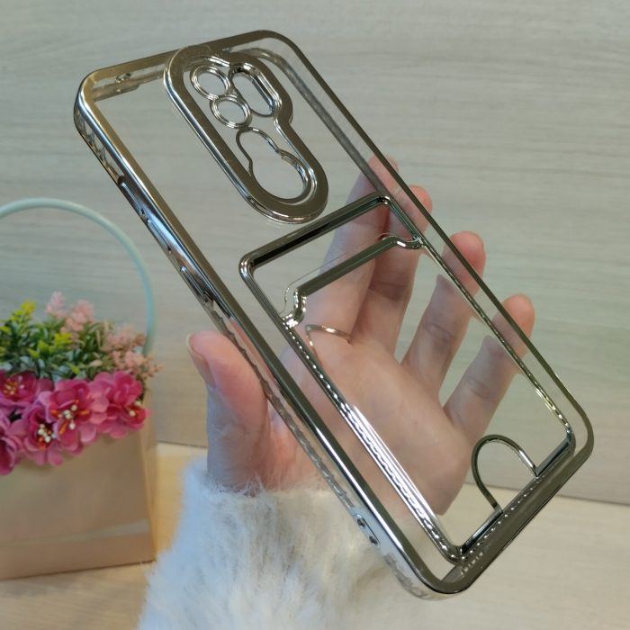Чохол на xiaomi redmi Note 8 pro силіконовий із сріблястою рамкою та кишенею під картки - Зображення 2