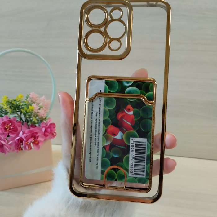 Чохол для xiaomi redmi 12 силіконовий прозорий із золотистою рамкою та кишенею під картки Luxury - Зображення 9