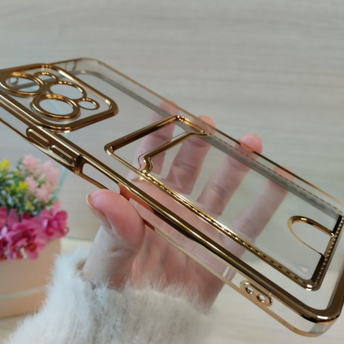 Чохол для xiaomi redmi 12 силіконовий прозорий із золотистою рамкою та кишенею під картки Luxury - Зображення 4