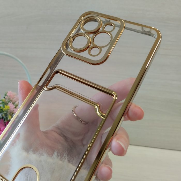 Чохол для xiaomi redmi 12 силіконовий прозорий із золотистою рамкою та кишенею під картки Luxury - Зображення 7