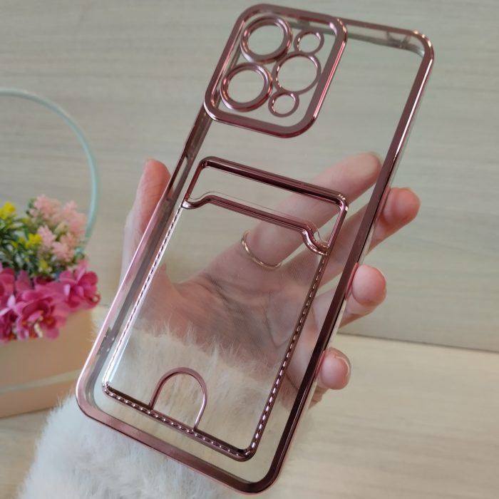 Чохол для xiaomi redmi 12 силіконовий прозорий із рожевою рамкою та кишенею під картки Luxury - Зображення 5