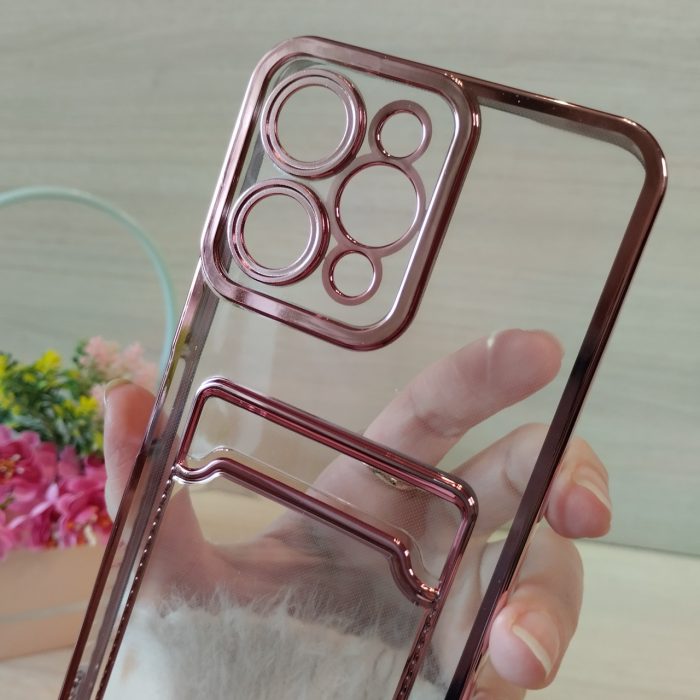 Чохол для xiaomi redmi 12 силіконовий прозорий із рожевою рамкою та кишенею під картки Luxury - Зображення 6