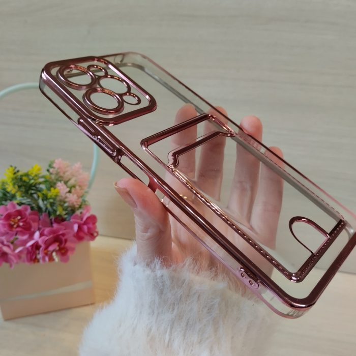 Чохол для xiaomi redmi 12 силіконовий прозорий із рожевою рамкою та кишенею під картки Luxury - Зображення 3
