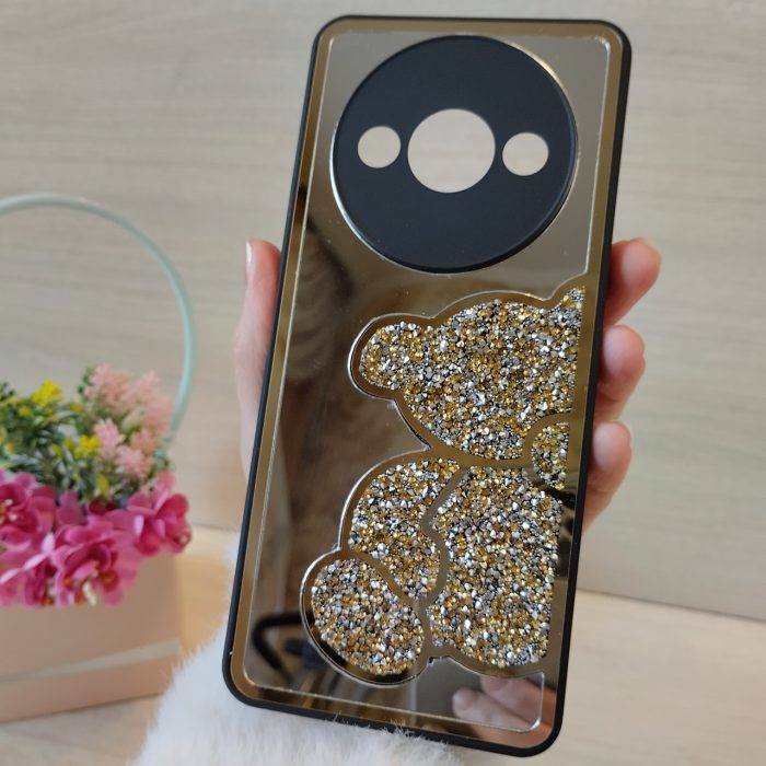 Чохол для xiaomi redmi A3 дзеркальна накладка з ведмедиком зі стразом Diamond shine золотистий