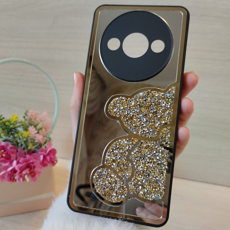 Чохол для xiaomi redmi A3 дзеркальна накладка з ведмедиком зі стразом Diamond shine золотистий