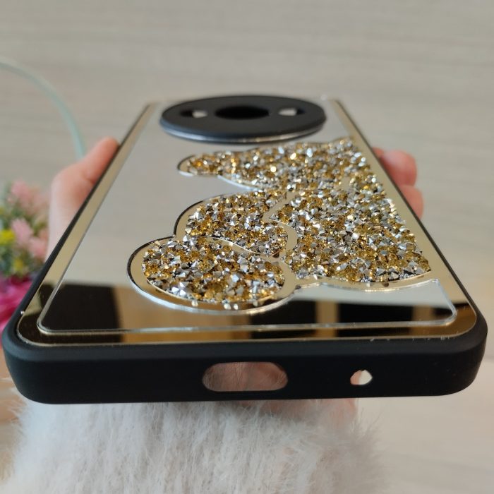 Чохол для xiaomi redmi A3 дзеркальна накладка з ведмедиком зі стразом Diamond shine золотистий - Зображення 7