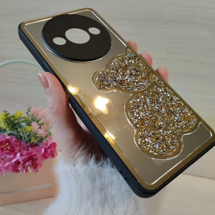 Чохол для xiaomi redmi A3 дзеркальна накладка з ведмедиком зі стразом Diamond shine золотистий - Зображення 3