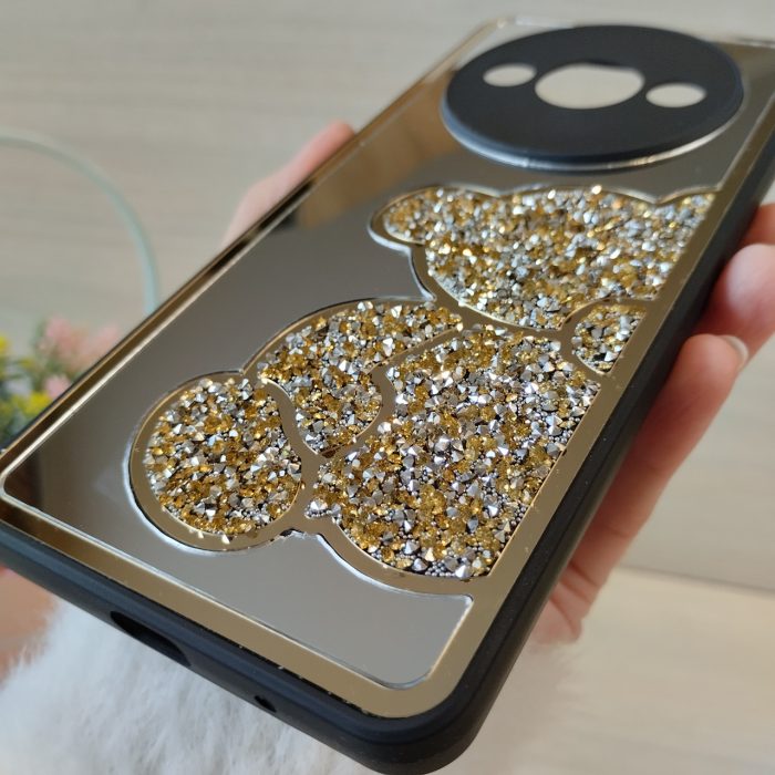 Чохол для xiaomi redmi A3 дзеркальна накладка з ведмедиком зі стразом Diamond shine золотистий - Зображення 5