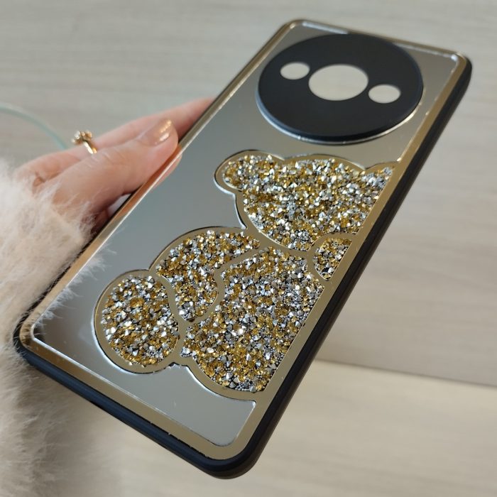 Чохол для xiaomi redmi A3 дзеркальна накладка з ведмедиком зі стразом Diamond shine золотистий - Зображення 6
