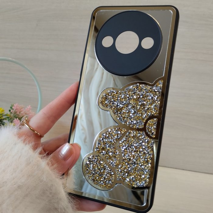 Чохол для xiaomi redmi A3 дзеркальна накладка з ведмедиком зі стразом Diamond shine золотистий - Зображення 8