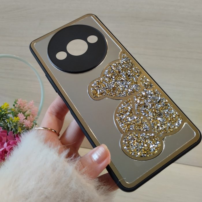 Чохол для xiaomi redmi A3 дзеркальна накладка з ведмедиком зі стразом Diamond shine золотистий - Зображення 2