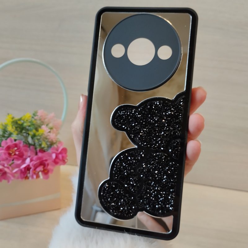 Чохол для xiaomi redmi A3 дзеркальна жіноча накладка з ведмедиком зі страз Diamond shine чорний