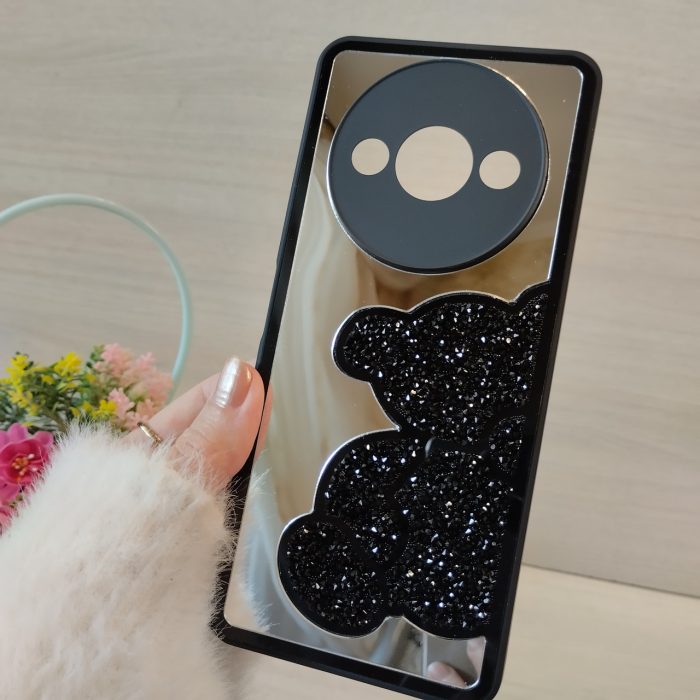 Чохол для xiaomi redmi A3 дзеркальна жіноча накладка з ведмедиком зі страз Diamond shine чорний - Зображення 2