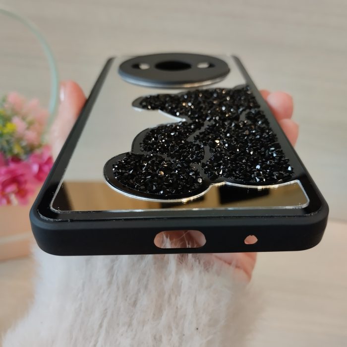 Чохол для xiaomi redmi A3 дзеркальна жіноча накладка з ведмедиком зі страз Diamond shine чорний - Зображення 8