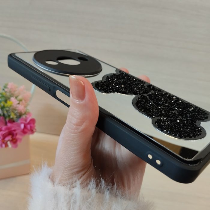 Чохол для xiaomi redmi A3 дзеркальна жіноча накладка з ведмедиком зі страз Diamond shine чорний - Зображення 9