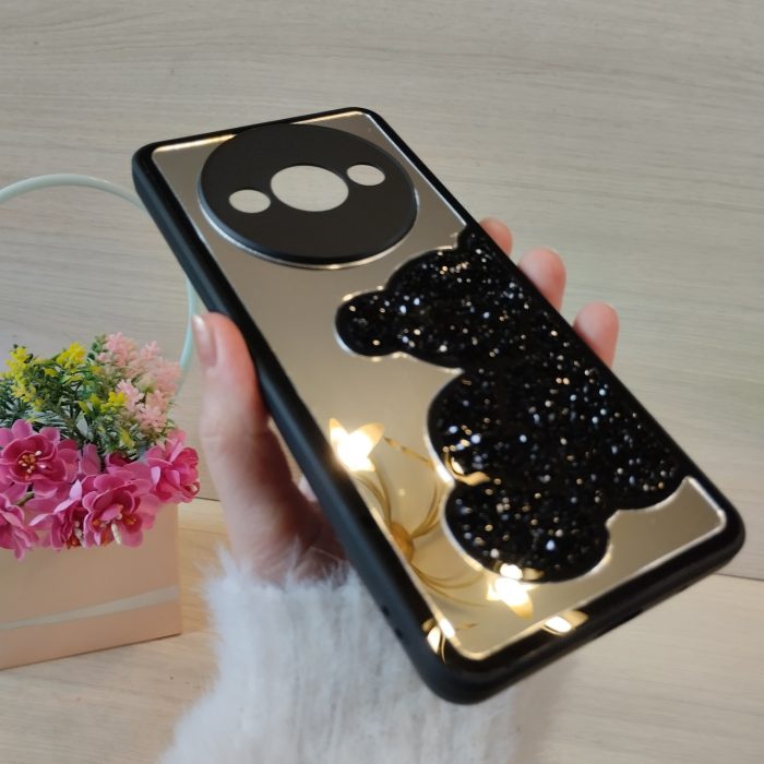Чохол для xiaomi redmi A3 дзеркальна жіноча накладка з ведмедиком зі страз Diamond shine чорний - Зображення 4