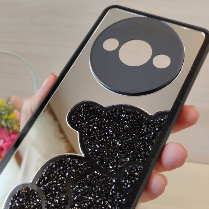 Чохол для xiaomi redmi A3 дзеркальна жіноча накладка з ведмедиком зі страз Diamond shine чорний - Зображення 7