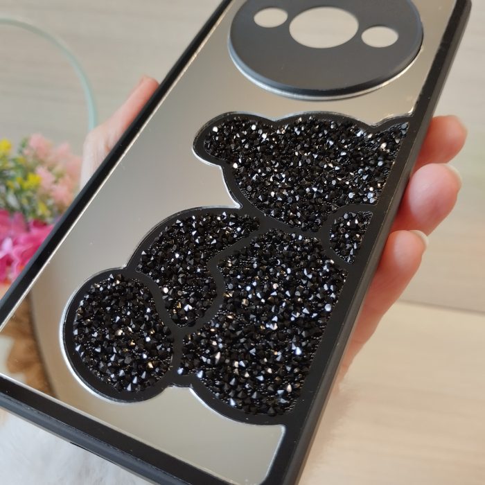 Чохол для xiaomi redmi A3 дзеркальна жіноча накладка з ведмедиком зі страз Diamond shine чорний - Зображення 6