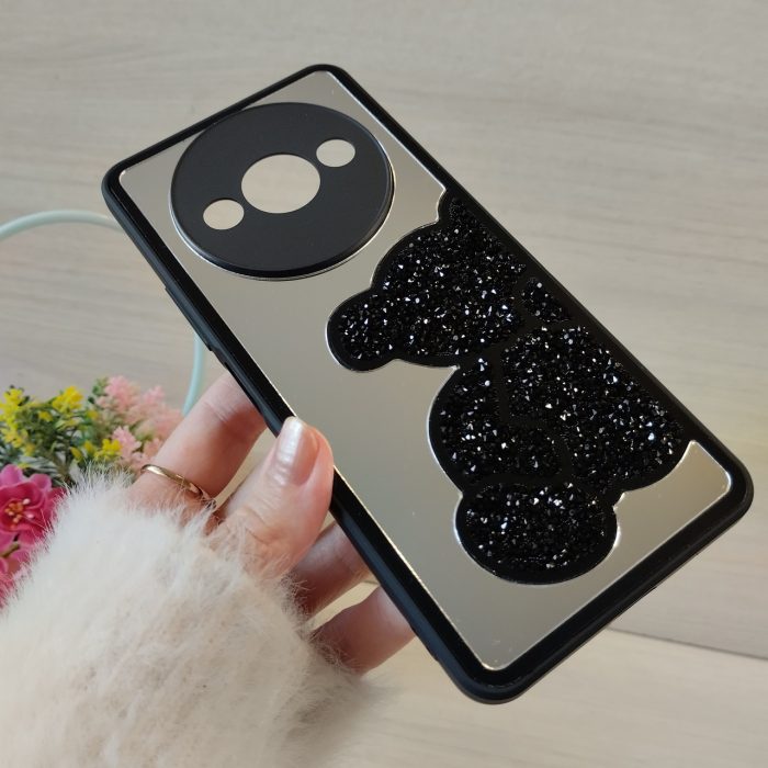 Чохол для xiaomi redmi A3 дзеркальна жіноча накладка з ведмедиком зі страз Diamond shine чорний - Зображення 3