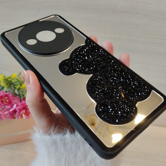 Чохол для xiaomi redmi A3 дзеркальна жіноча накладка з ведмедиком зі страз Diamond shine чорний - Зображення 5