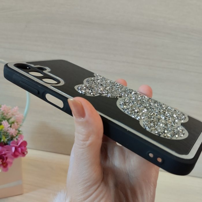 Чохол на Samsung a25 5g силіконова жіноча накладка зі стразами з ведмедиком (чорний) - Зображення 3